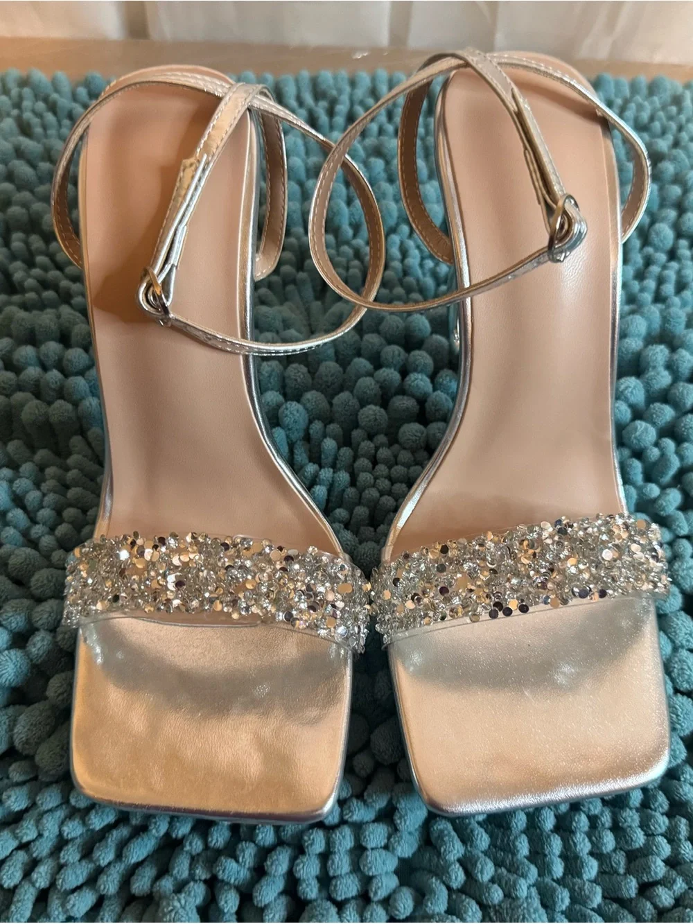 Silver Rhinestone Sculptural Heel Sandals NWOT Size 37/6